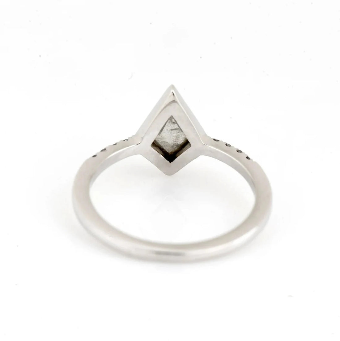 Salt and Pepper Diamond Ring, 14K White Gold Engagement Ring, Natural Kite Gray Diamond Bezel Ring, Gift for Her