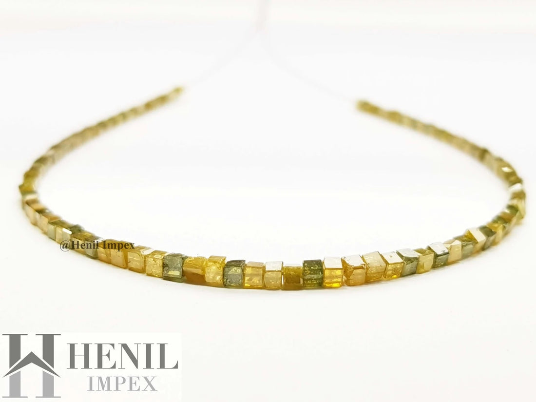 7.00 Ct Natural Yellow Color Cube Polished Loose Diamond Beads 7" Bracelet wt Silver Clasp