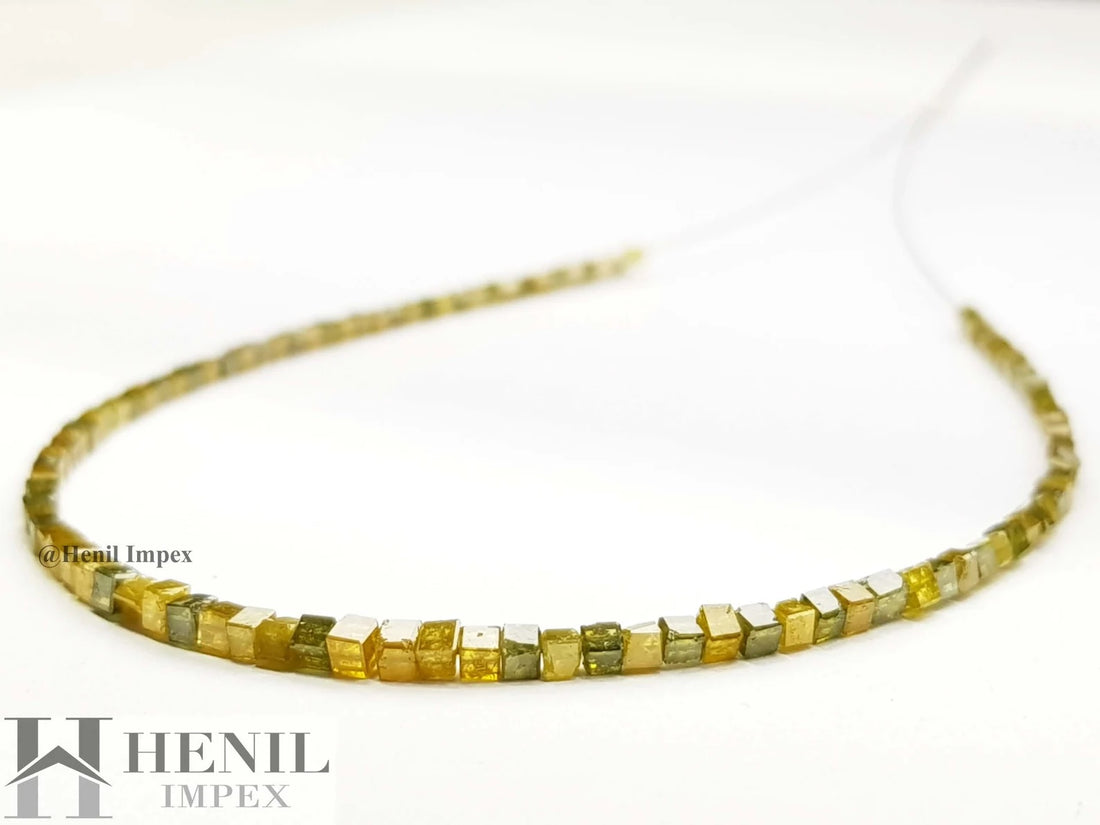 7.00 Ct Natural Yellow Color Cube Polished Loose Diamond Beads 7" Bracelet wt Silver Clasp