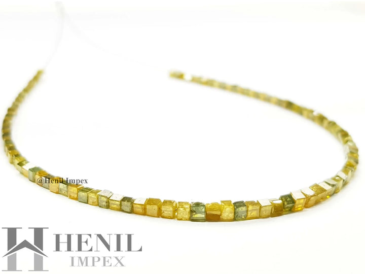 7.00 Ct Natural Yellow Color Cube Polished Loose Diamond Beads 7" Bracelet wt Silver Clasp