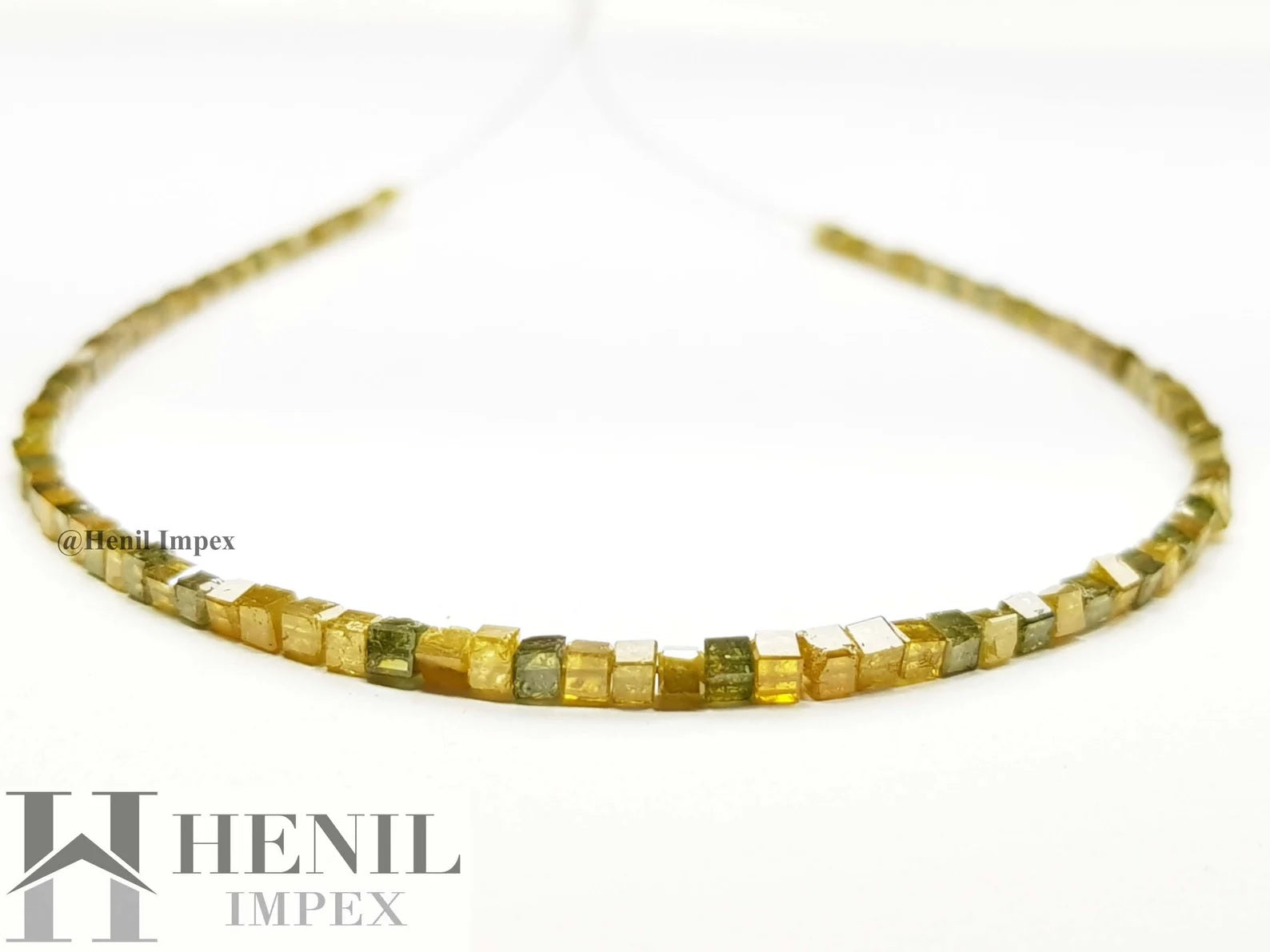 7.00 Ct Natural Yellow Color Cube Polished Loose Diamond Beads 7" Bracelet wt Silver Clasp