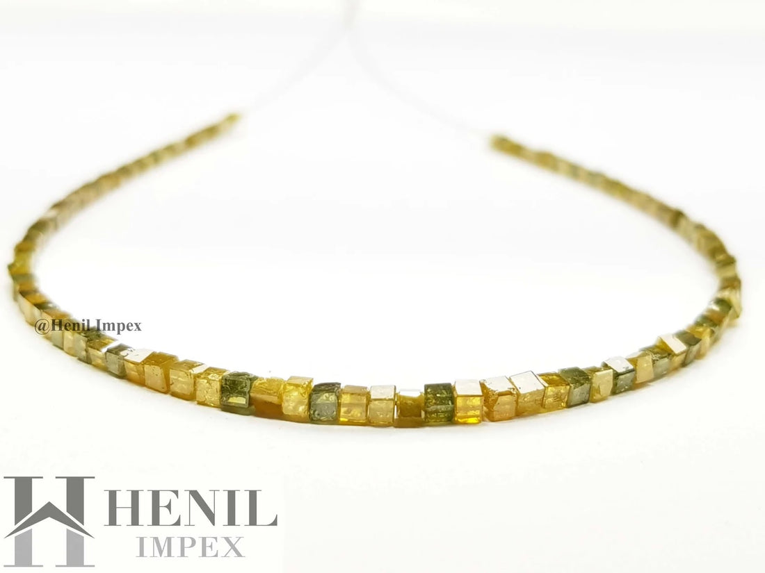 7.00 Ct Natural Yellow Color Cube Polished Loose Diamond Beads 7" Bracelet wt Silver Clasp