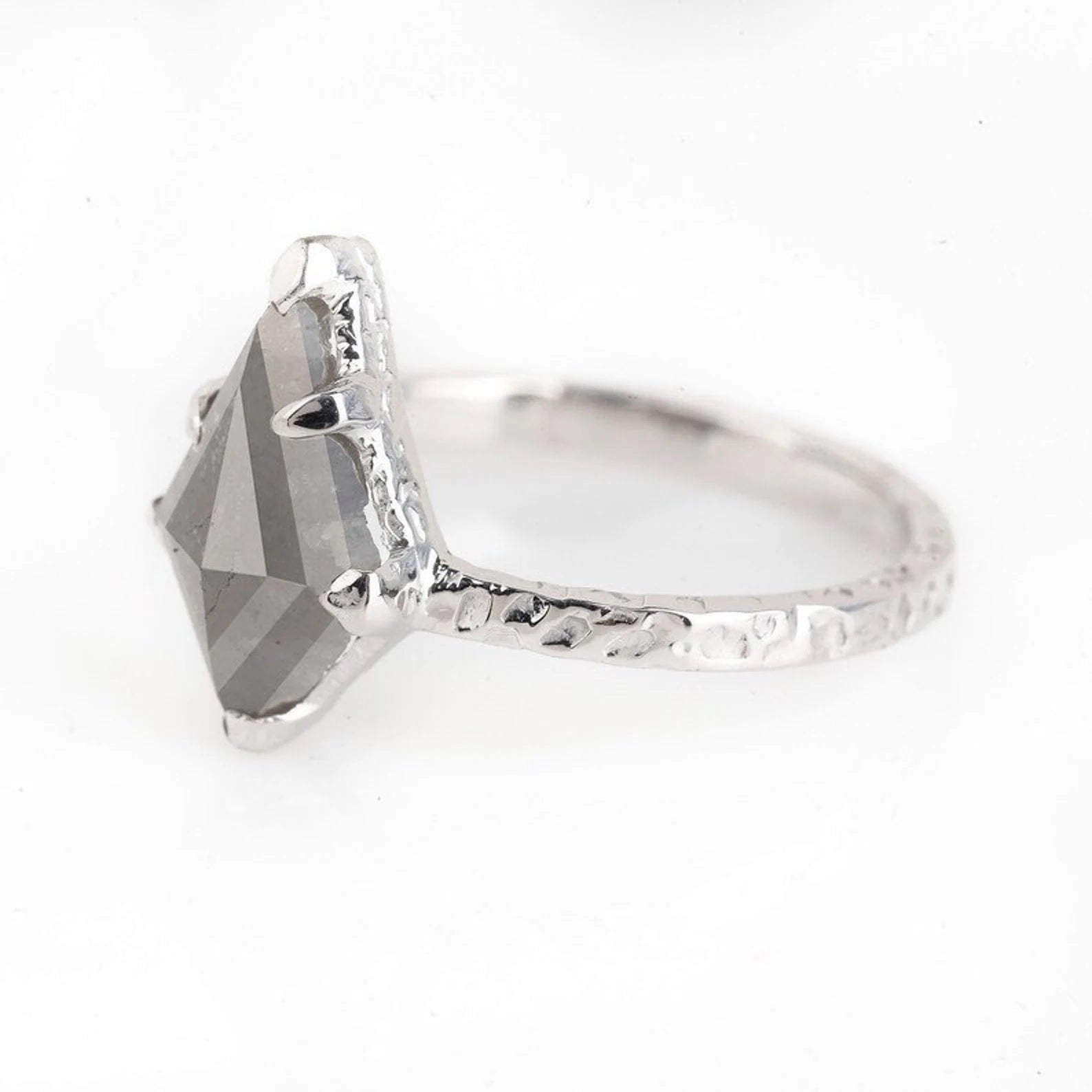 Salt and Pepper Diamond Ring, 14K Gold Engagement Ring, Natural Kite Gray Diamond Ring, Gift for Women