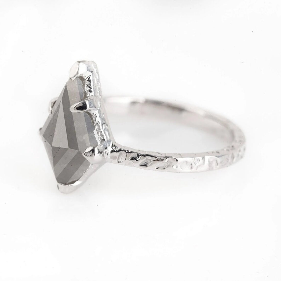 Salt and Pepper Diamond Ring, 14K Gold Engagement Ring, Natural Kite Gray Diamond Ring, Gift for Women