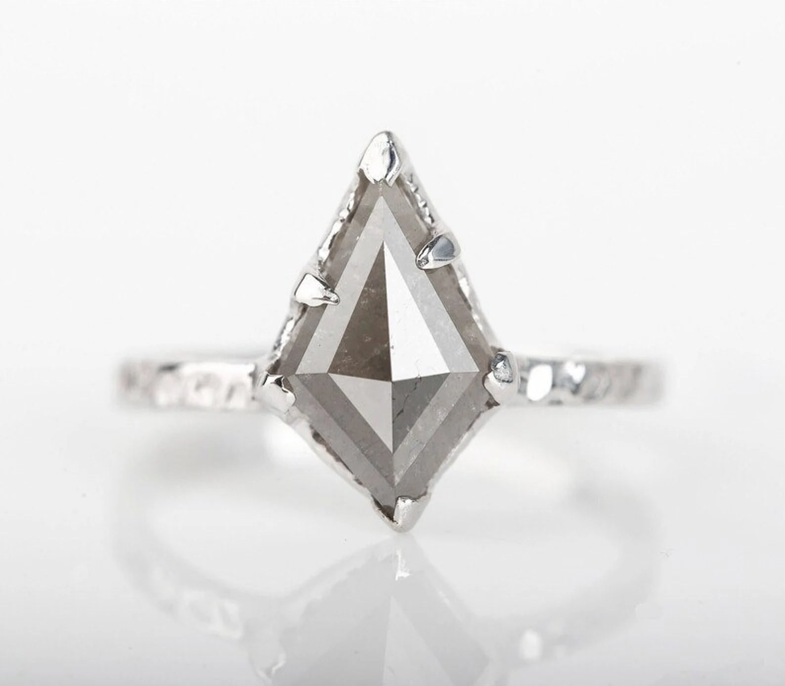 Salt and Pepper Diamond Ring, 14K Gold Engagement Ring, Natural Kite Gray Diamond Ring, Gift for Women