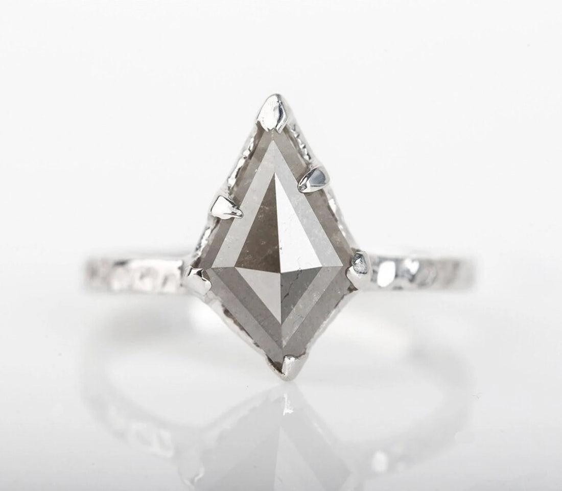 Salt and Pepper Diamond Ring, 14K Gold Engagement Ring, Natural Kite Gray Diamond Ring, Gift for Women