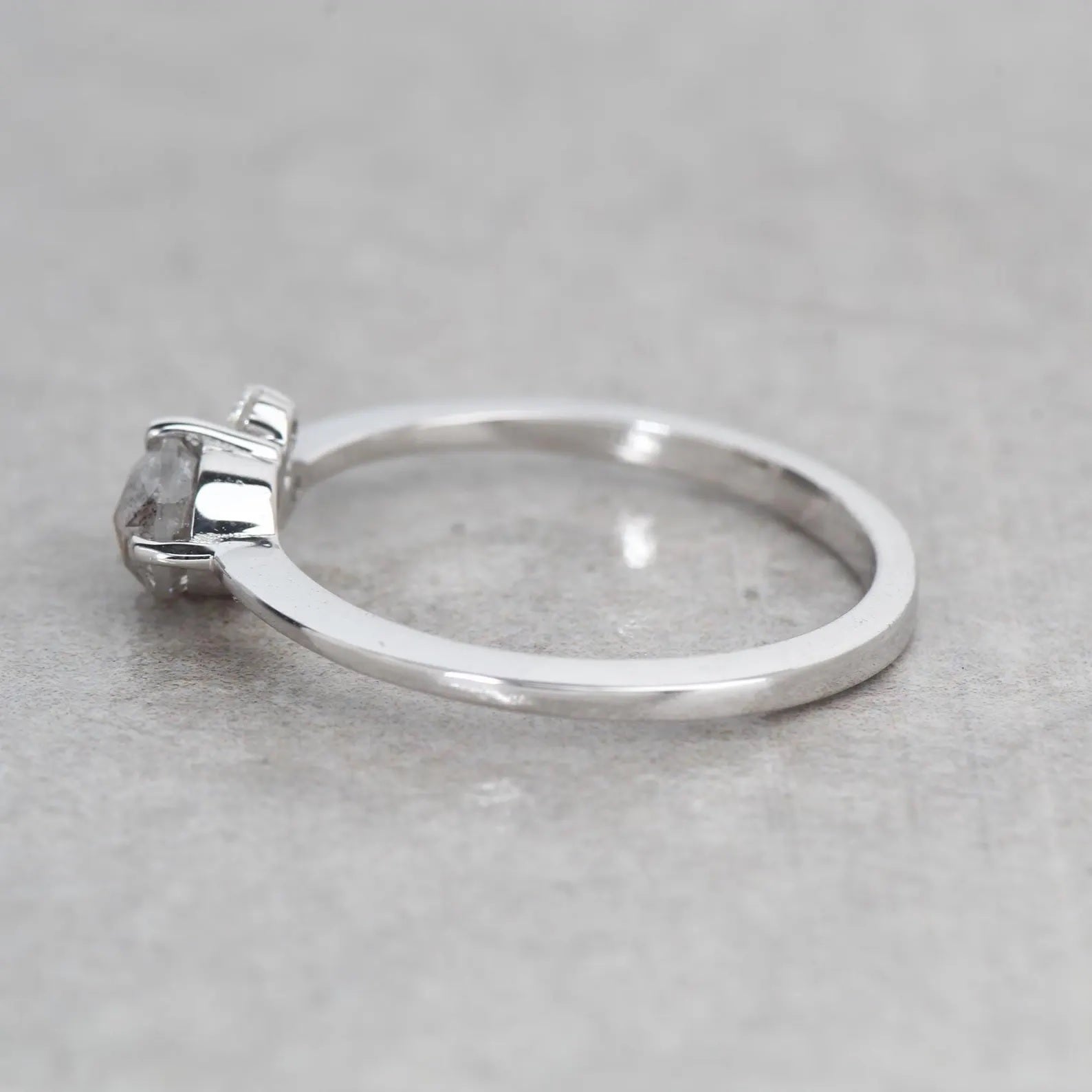Salt and Pepper Diamond Ring, 14K White Gold Engagement Ring, Natural Round Rose Cut Gray Diamond Ring, Gift for Her