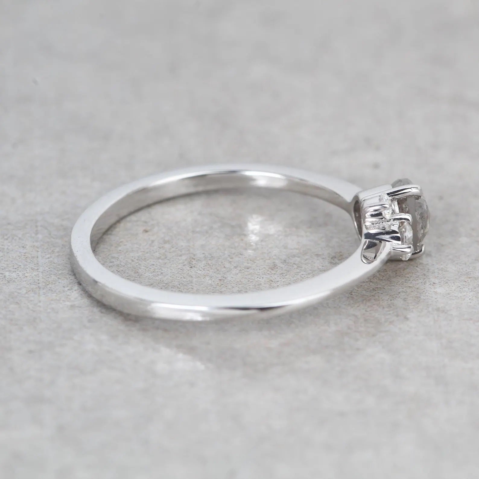 Salt and Pepper Diamond Ring, 14K White Gold Engagement Ring, Natural Round Rose Cut Gray Diamond Ring, Gift for Her