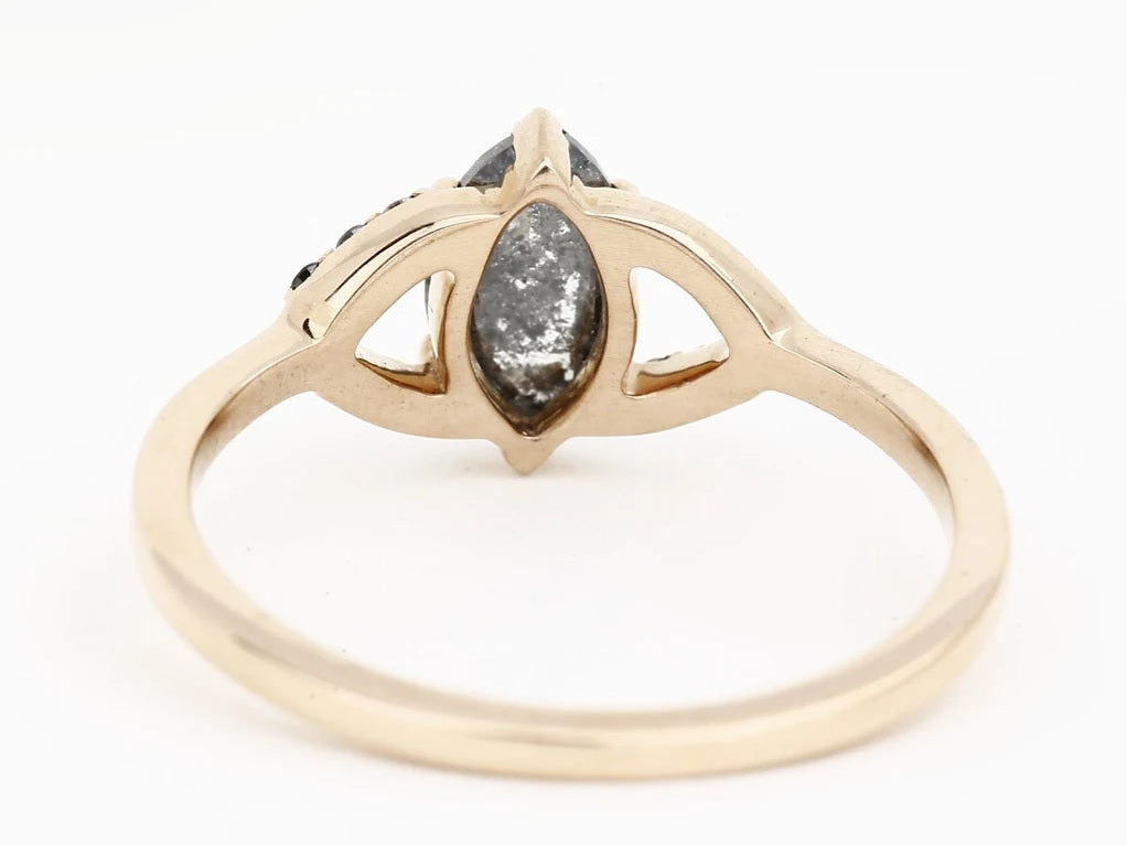 Salt and Pepper Diamond Ring, 14k Gold Engagement Ring, Natural Marquise Diamond Ring, Christmas Gift for Her