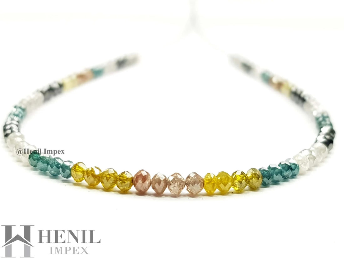 9.00 Ct Natural Multi Color Diamond Round Faceted Loose Diamond Beads 7" Bracelet With Silver Clasp