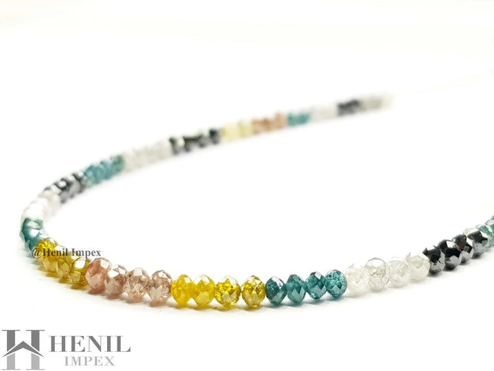 15.06 Ct Natural Multi Color Round Faceted Loose Diamond Beads 16" Necklace Strand .Silver Clasp