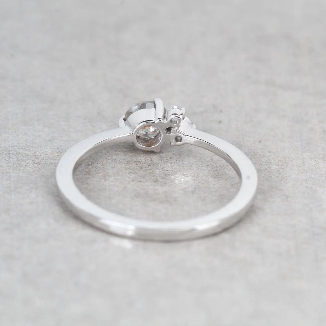 Salt and Pepper Diamond Ring, 14K White Gold Engagement Ring, Natural Round Rose Cut Gray Diamond Ring, Gift for Her
