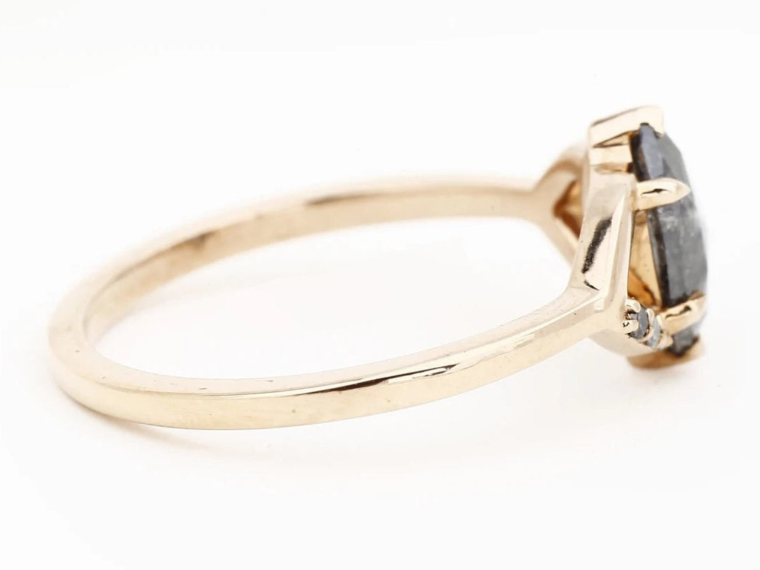 Salt and Pepper Diamond Ring, 14k Gold Engagement Ring, Natural Marquise Diamond Ring, Christmas Gift for Her