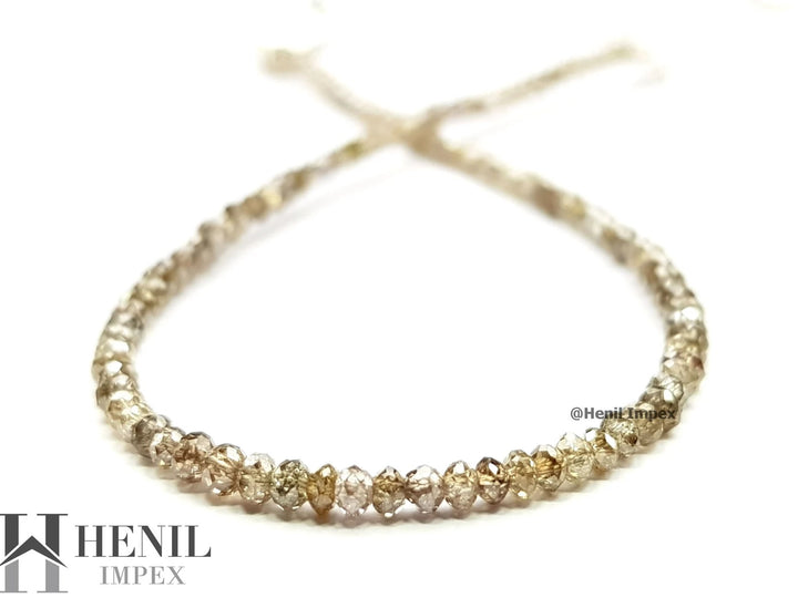 15.00 Ct Natural Brown Color Round Polished Loose Diamond Beads 16" Strand Necklace wt Silver Clasp
