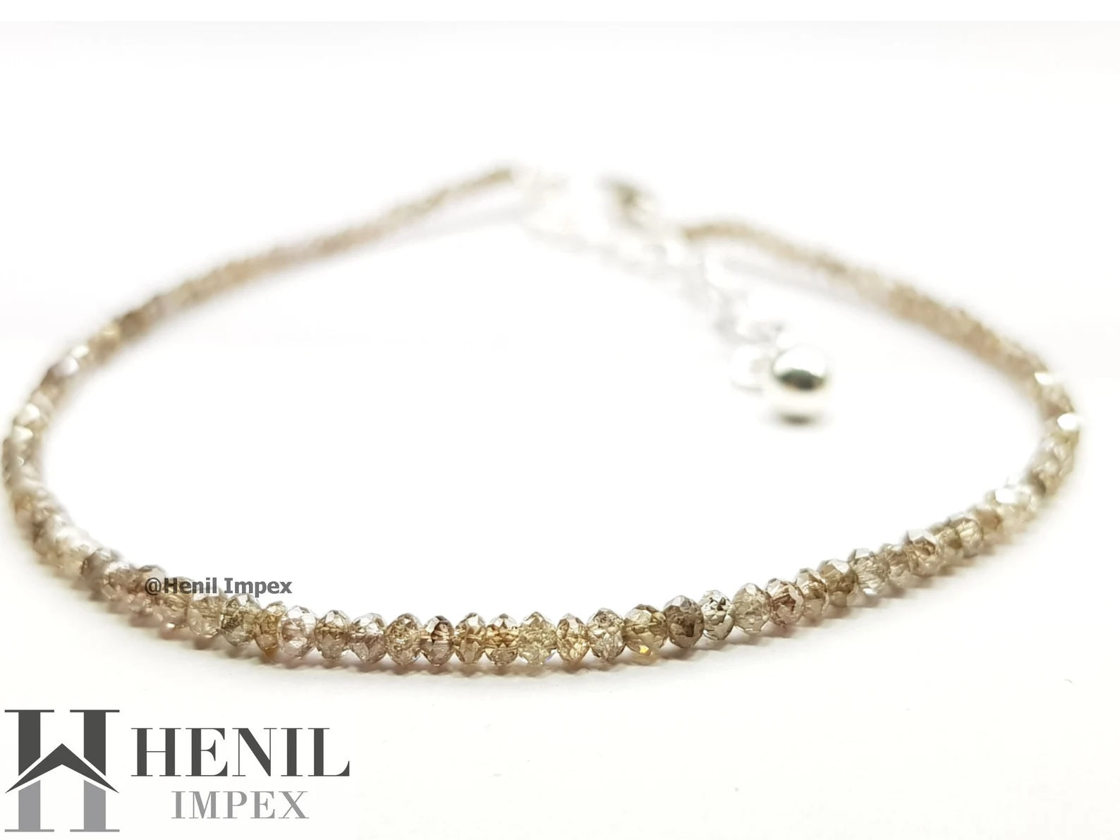 7.00 Ct Natural Brown Color Round Polished Loose Diamond Beads 7" Bracelet wt Silver Clasp
