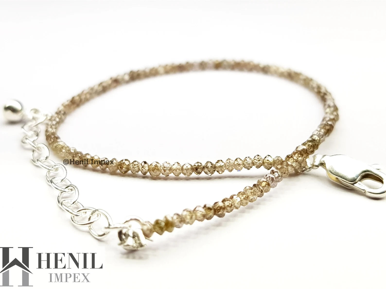 7.00 Ct Natural Brown Color Round Polished Loose Diamond Beads 7" Bracelet wt Silver Clasp