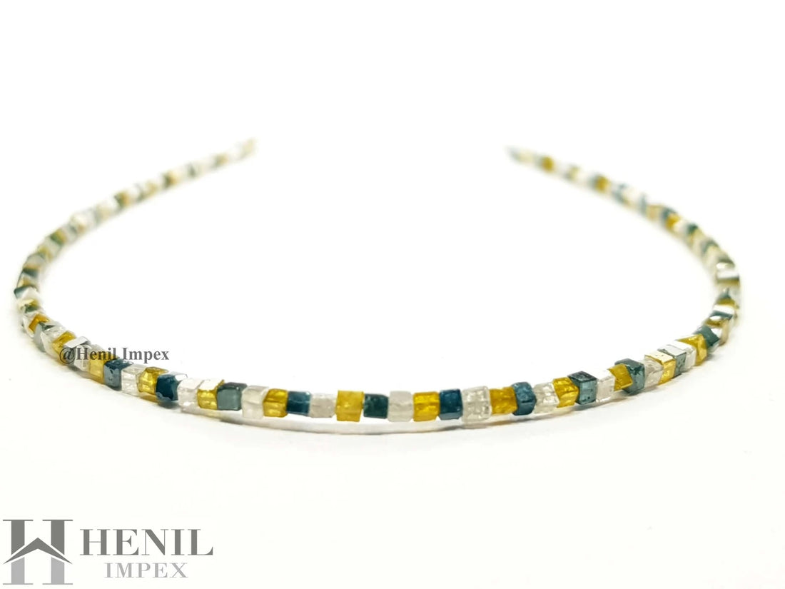 15.00 Ct Natural Multi Color Cube Polished Loose Diamond Beads 16" Strand Necklace wt Silver Clasp
