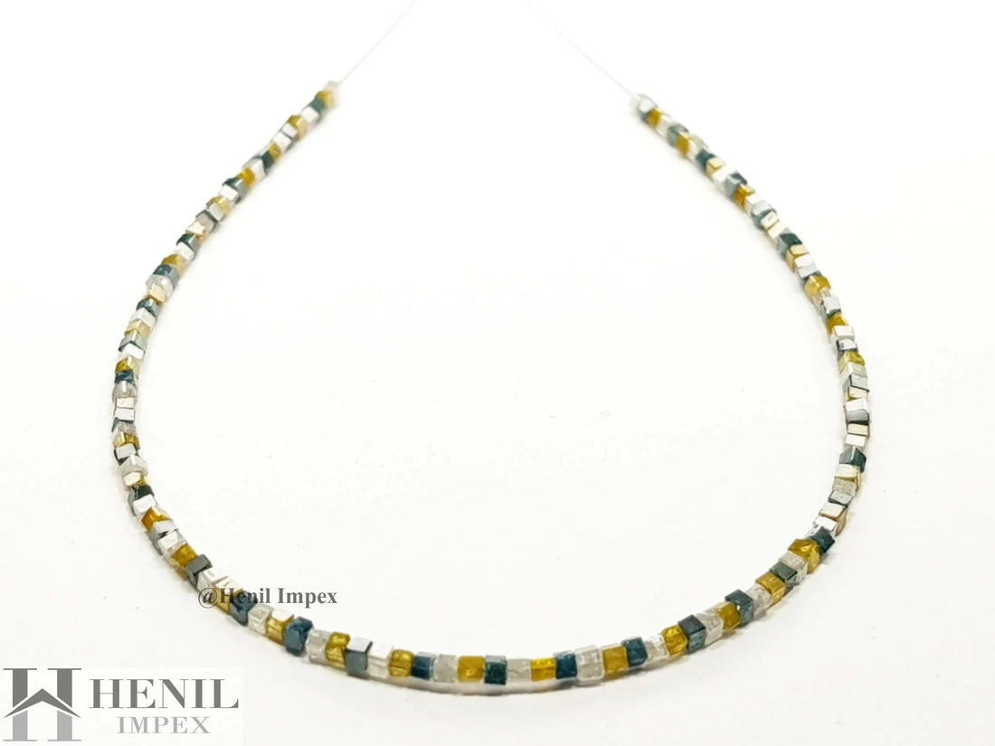 15.00 Ct Natural Multi Color Cube Polished Loose Diamond Beads 16" Strand Necklace wt Silver Clasp
