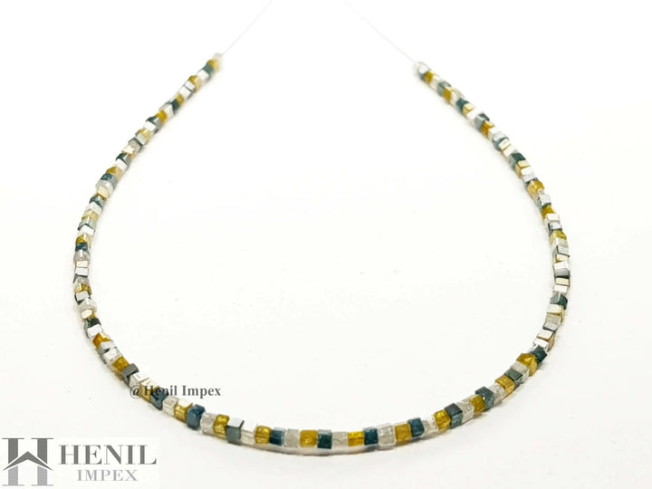 15.00 Ct Natural Multi Color Cube Polished Loose Diamond Beads 16" Strand Necklace wt Silver Clasp