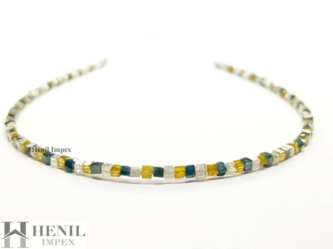 15.00 Ct Natural Multi Color Cube Polished Loose Diamond Beads 16" Strand Necklace wt Silver Clasp