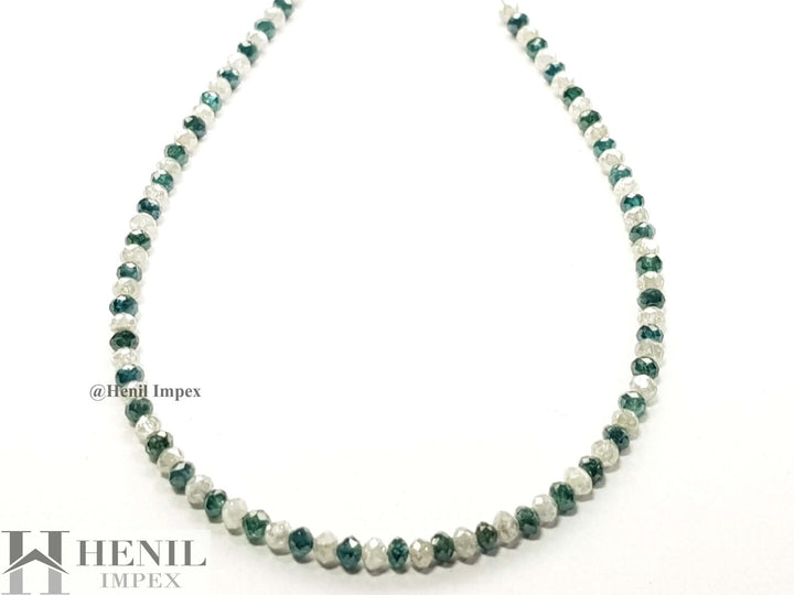 15.05 Ct Natural White Blue Color Round Diamond Beads 16" Strand Necklace .Silver Lock
