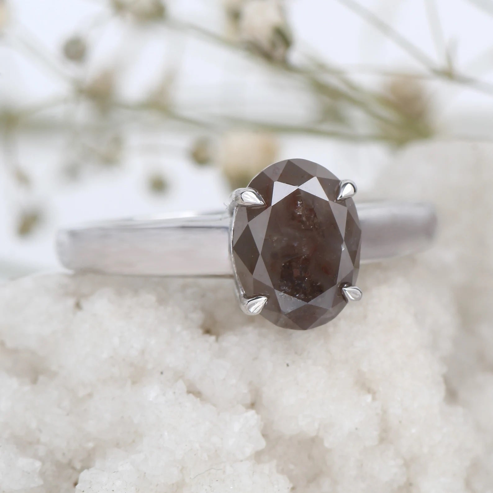 2.54 Ct Rustic Diamond Ring, 14K Gold Anniversary Ring, Natural Oval Diamond Engagement Ring, Gift for Her