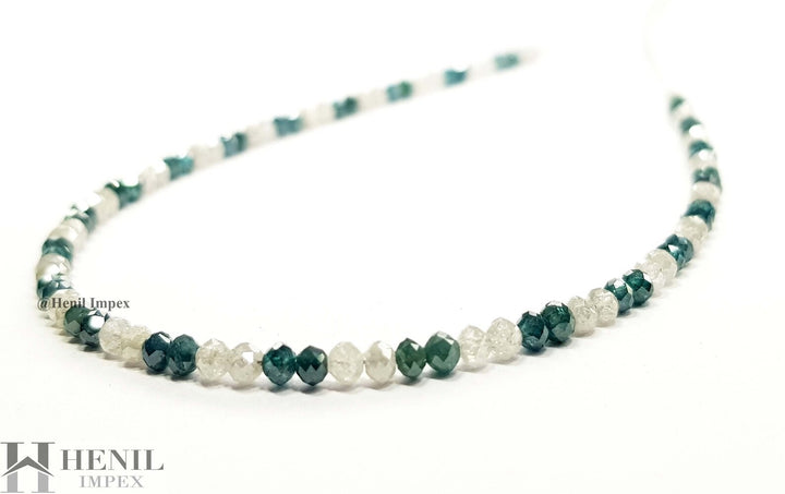 15.04 Carat Natural White Blue Color Round Polished Loose Diamond Beads 16" Strand Necklace .Silver Clasp