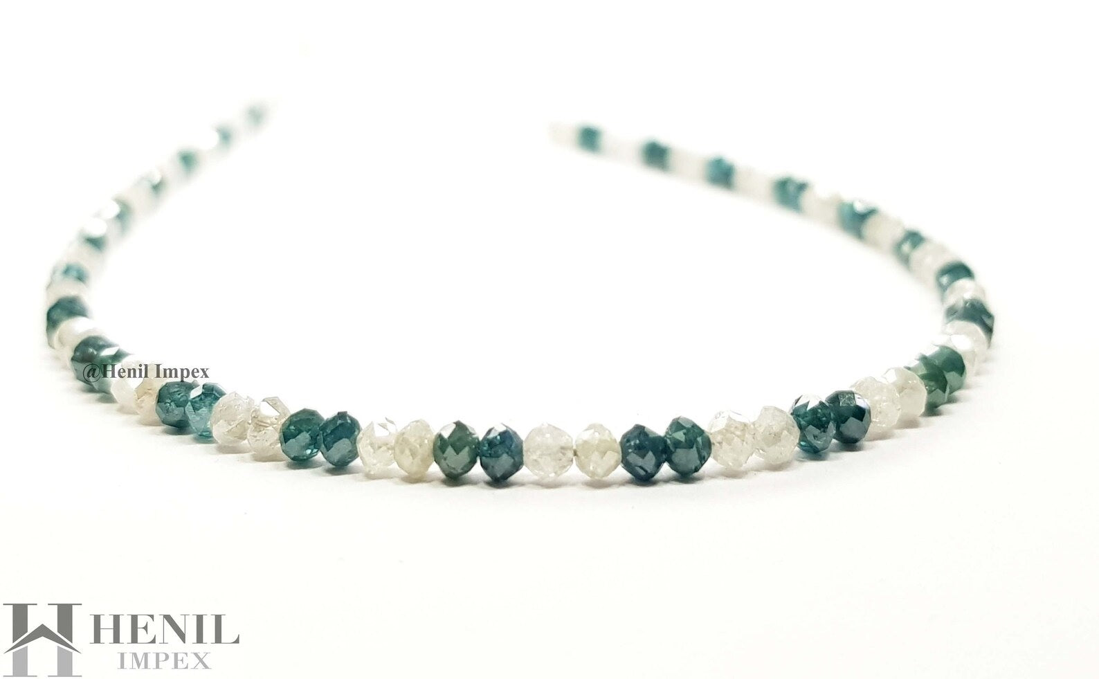 9.04 Carat Natural White Blue Color Round Polished Loose Diamond Beads 7" Bracelet Silver Clasp