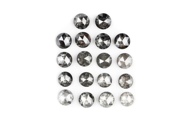 Salt and Pepper Rose Cut Diamond, 1.00 Ct 1.50-2.00 MM, Gray Round Rose Cut Cabochon Loose Diamond