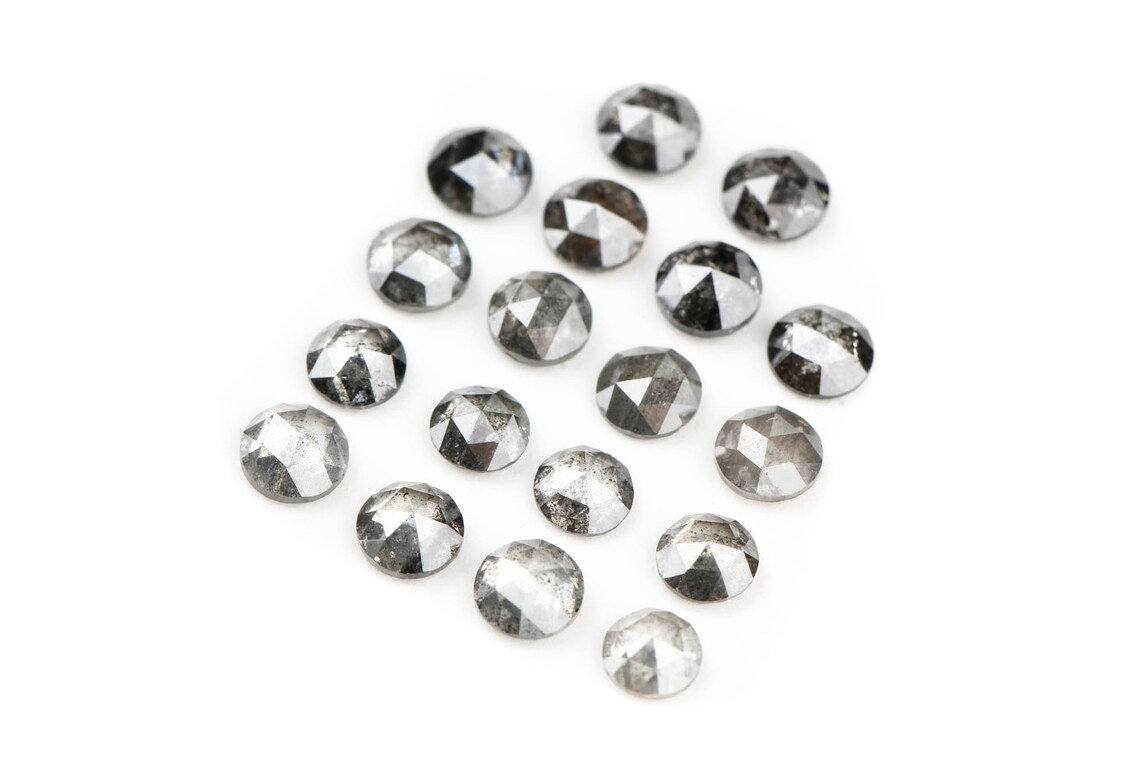 1.00 Ct 1.00-1.50 MM Salt and Pepper Rose Cut Diamond, Natural Gray Round Loose Diamond for Jewelry
