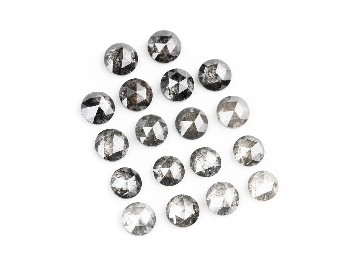 1.00 Ct 1.00-1.50 MM Salt and Pepper Rose Cut Diamond, Natural Gray Round Loose Diamond for Jewelry