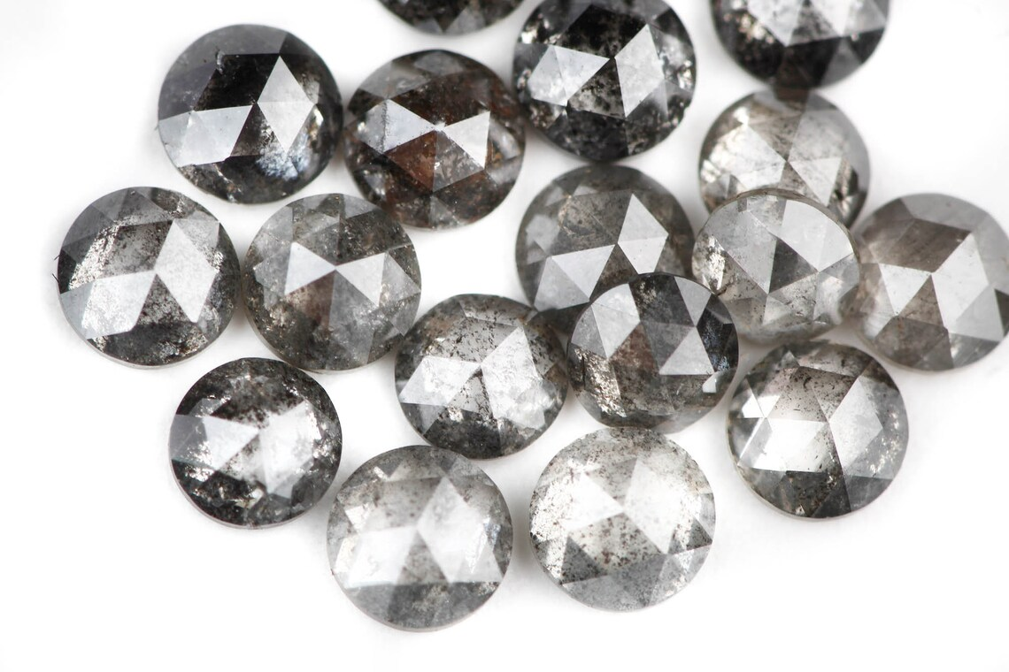 1.00 Ct 1.00-1.50 MM Salt and Pepper Rose Cut Diamond, Natural Gray Round Loose Diamond for Jewelry