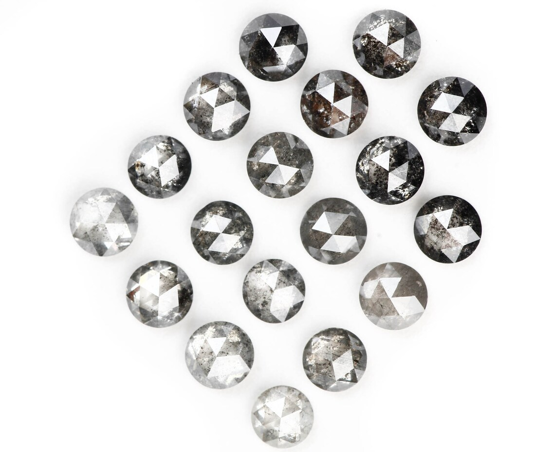 1.00 Ct 1.00-1.50 MM Salt and Pepper Rose Cut Diamond, Natural Gray Round Loose Diamond for Jewelry