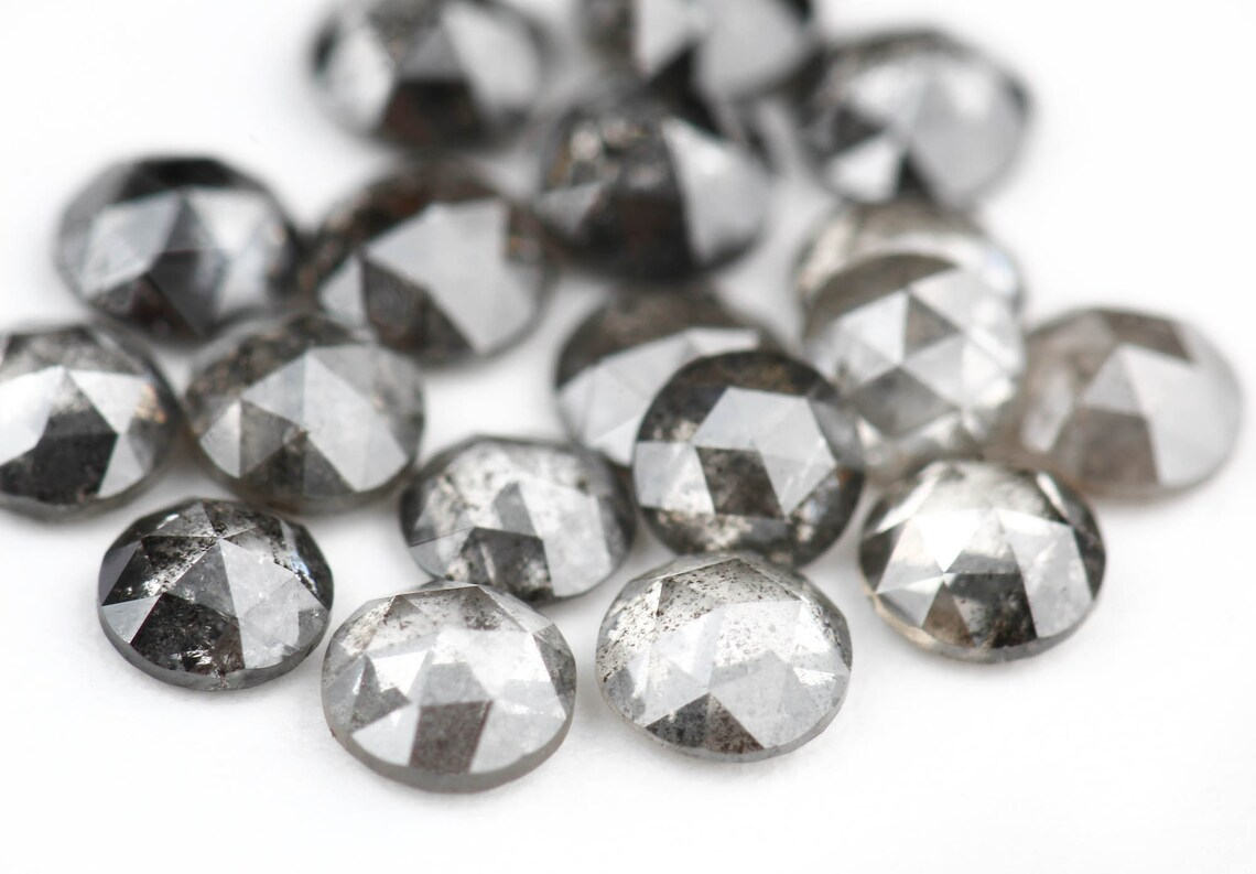 1.00 Ct 1.00-1.50 MM Salt and Pepper Rose Cut Diamond, Natural Gray Round Loose Diamond for Jewelry