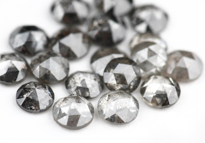 Salt and Pepper Rose Cut Diamond, 1.00 Ct 1.50-2.00 MM, Gray Round Rose Cut Cabochon Loose Diamond