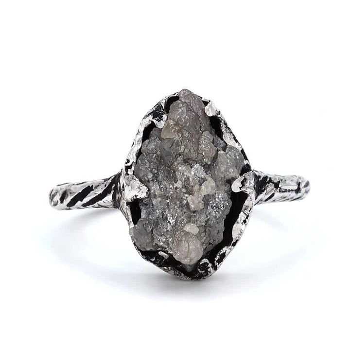 5.87 Ct Raw Diamond Ring, 14K Gold Engagement Ring, Natural Rough Gray Diamond Ring, Gift for Her