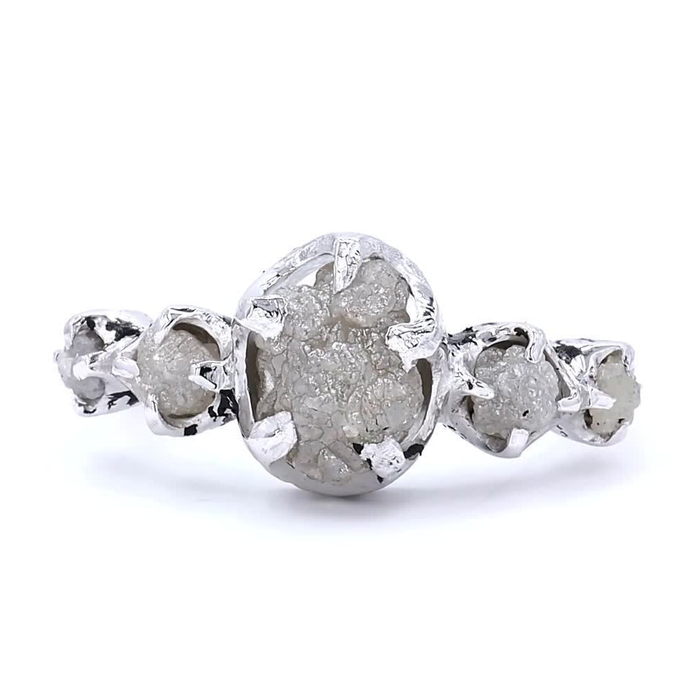 Raw Diamond Ring 14K Gold Engagement Ring, Natural Roundish Gray Rough Diamond Ring, Handmade Gift for Her