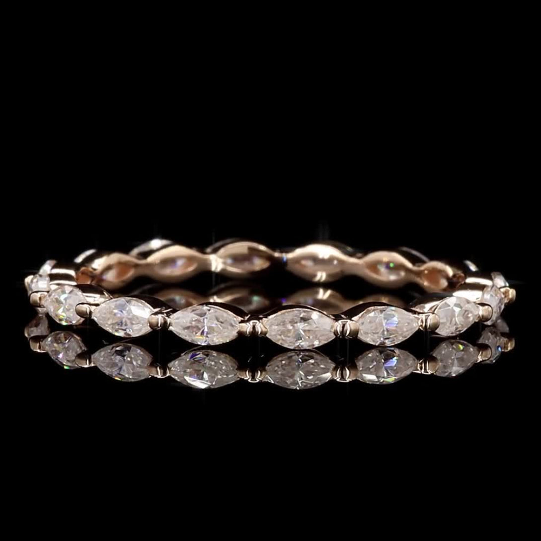 White Diamond Infinity Band, 14k Gold Natural Marquise Diamond Raw Ring, Unique Handmade Vintage Gold Jewelry, Cluster Ring, Gift for Women
