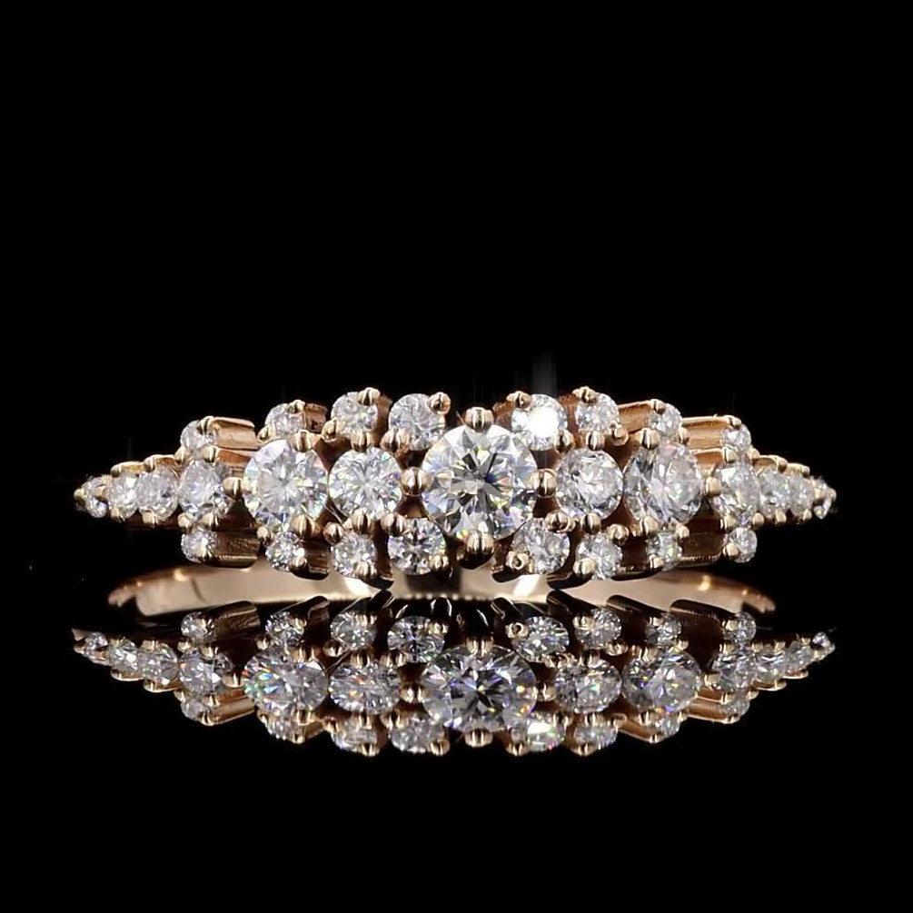 White Diamond Ring, 0.50 Ct 14k Gold Natural Round Diamond Dainty Ring, Unique Handmade Vintage Gold Jewelry, Cluster Ring, Gift for Her