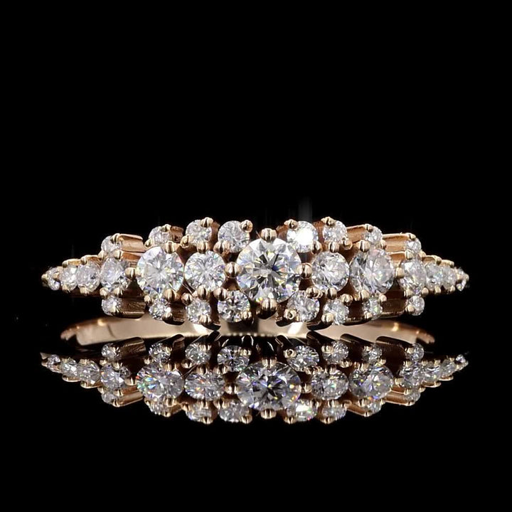 White Diamond Ring, 0.50 Ct 14k Gold Natural Round Diamond Dainty Ring, Unique Handmade Vintage Gold Jewelry, Cluster Ring, Gift for Her