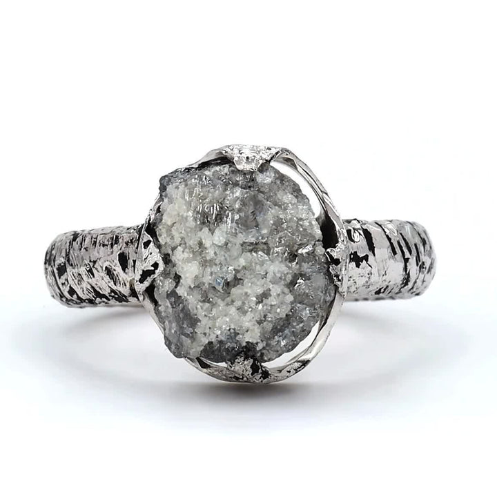4.82 Ct Raw Diamond Ring, 14K Gold Engagement Ring, Natural Rough Gray Diamond Ring, Gift for Her