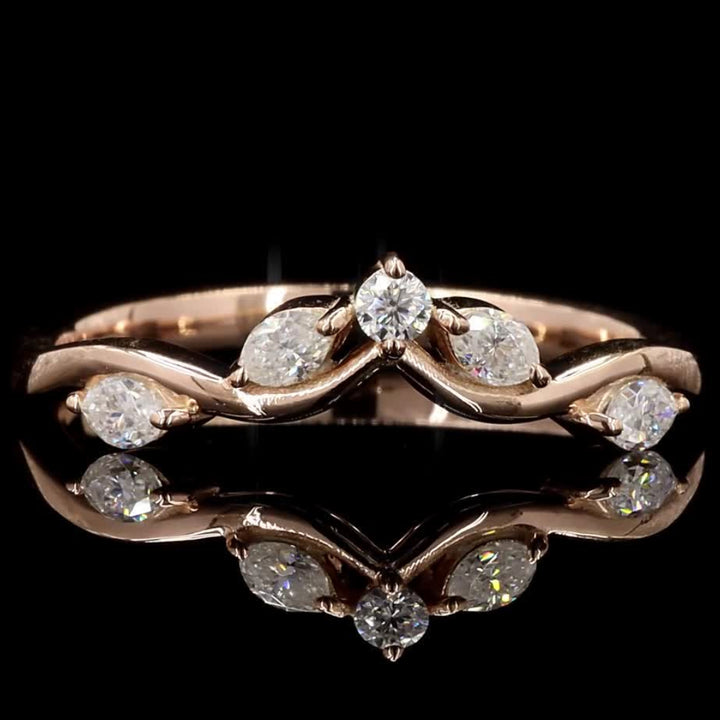 14k Gold White Diamond Cluster Band, Natural Round Diamond Band, Handmade Rose Gold Jewelry, Rare Marquise Engagement Ring, Gift for Her