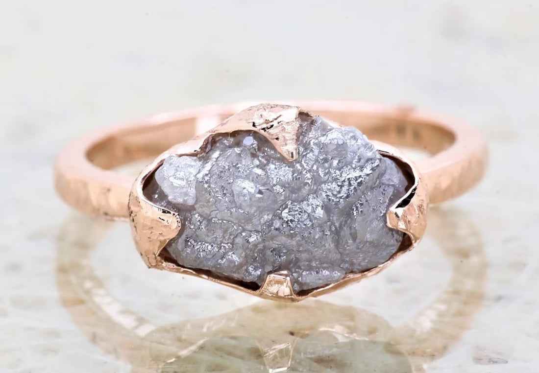 3.28 Ct Rough Diamond Ring 14K Gold Engagement Ring, Natural Gray Raw Diamond Ring, Christmas Gift for Her