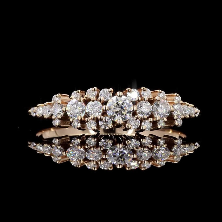 White Diamond Ring, 0.50 Ct 14k Gold Natural Round Diamond Dainty Ring, Unique Handmade Vintage Gold Jewelry, Cluster Ring, Gift for Her