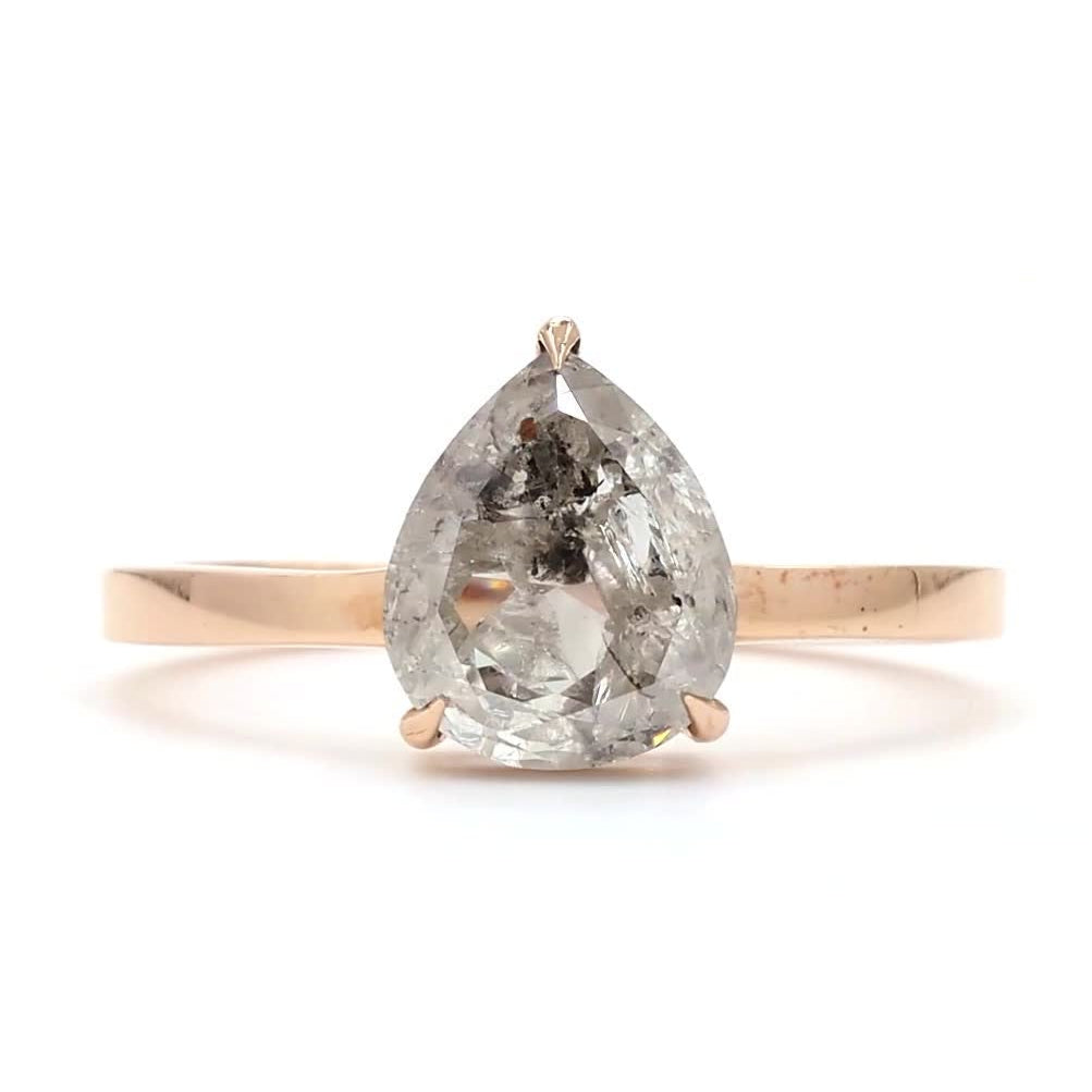 2.43 Ct Salt and Pepper Diamond Ring, 14k Gold Pear Engagement Ring, Natural Gray Diamond Ring, Gift for Her