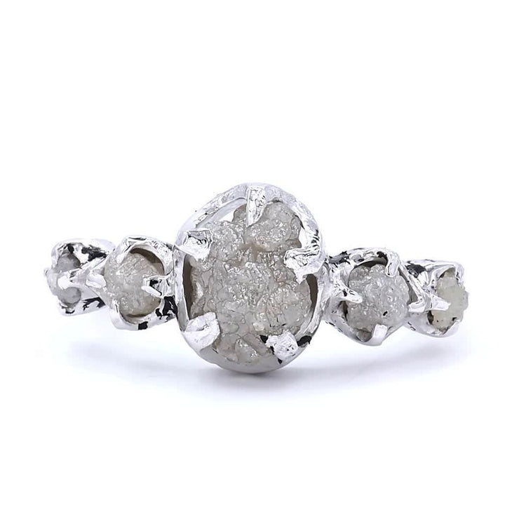 Raw Diamond Ring 14K Gold Engagement Ring, Natural Roundish Gray Rough Diamond Ring, Handmade Gift for Her