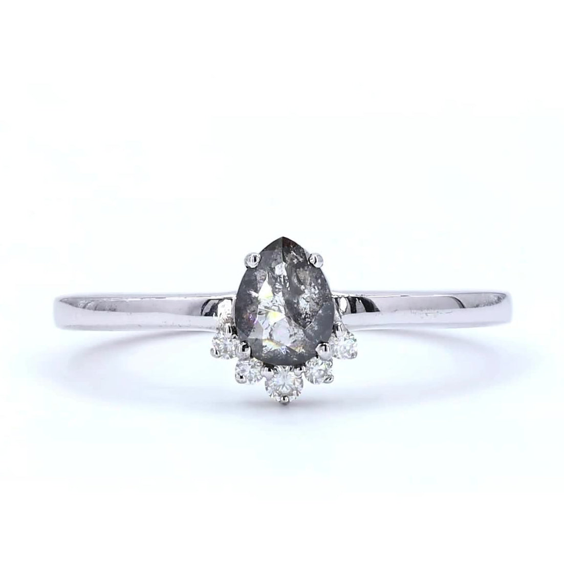 Salt and Pepper Diamond Ring, 14K Gold Engagement Ring, Natural Pear Gray Diamond Wedding Ring, Gift for Women