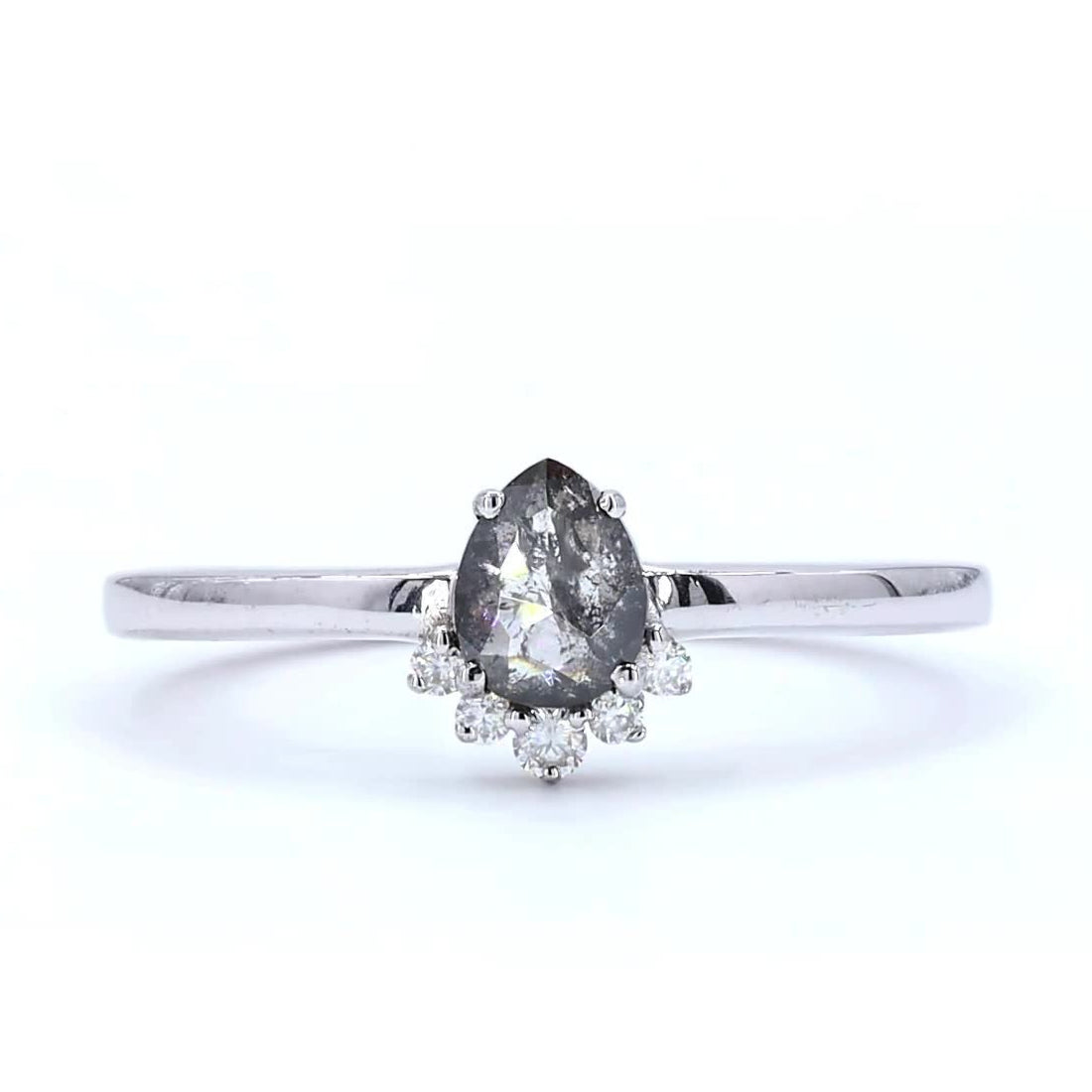 Salt and Pepper Diamond Ring, 14K Gold Engagement Ring, Natural Pear Gray Diamond Wedding Ring, Gift for Women