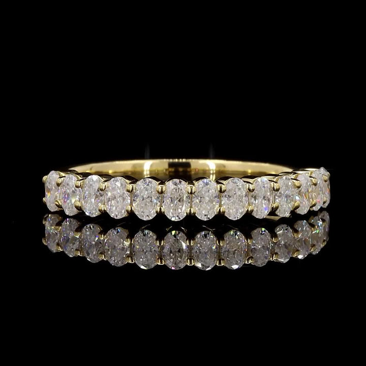 White Diamond Band, Natural Oval Diamond 14k Gold Engagement Ring, Gift for Her