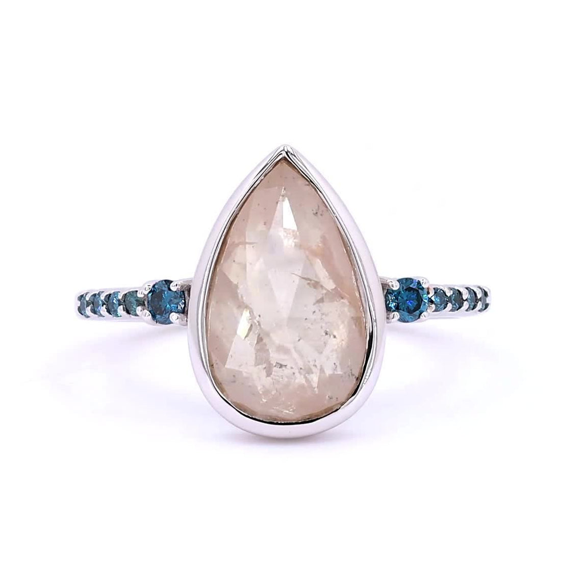 Salt and Pepper Diamond Ring, 14k Gold Pear Engagement Ring, Natural Round Blue Diamond Ring, Gift for Her